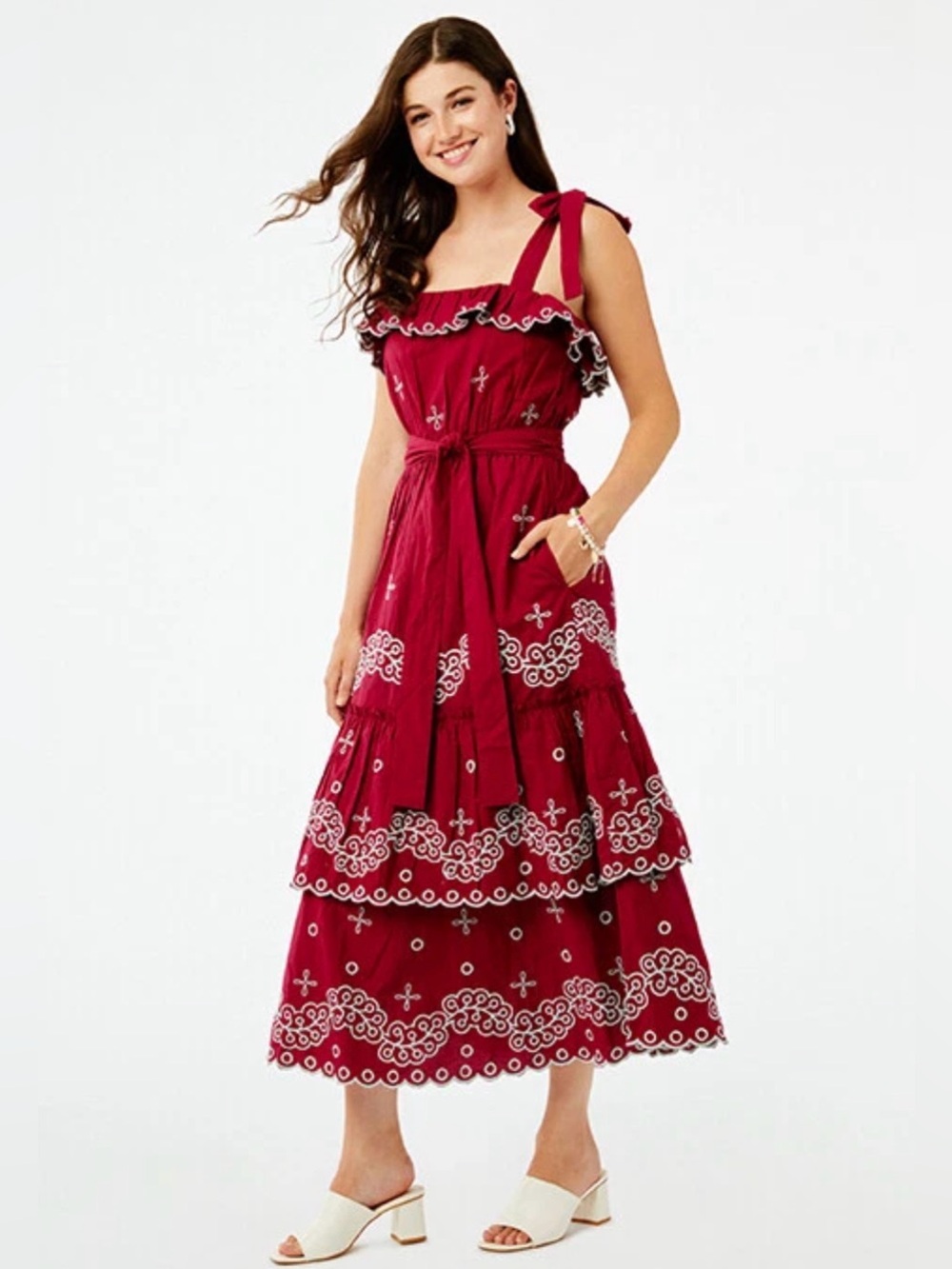 Roller Rabbit Peonia Embroidered Eleanor Midi Dress Size XL